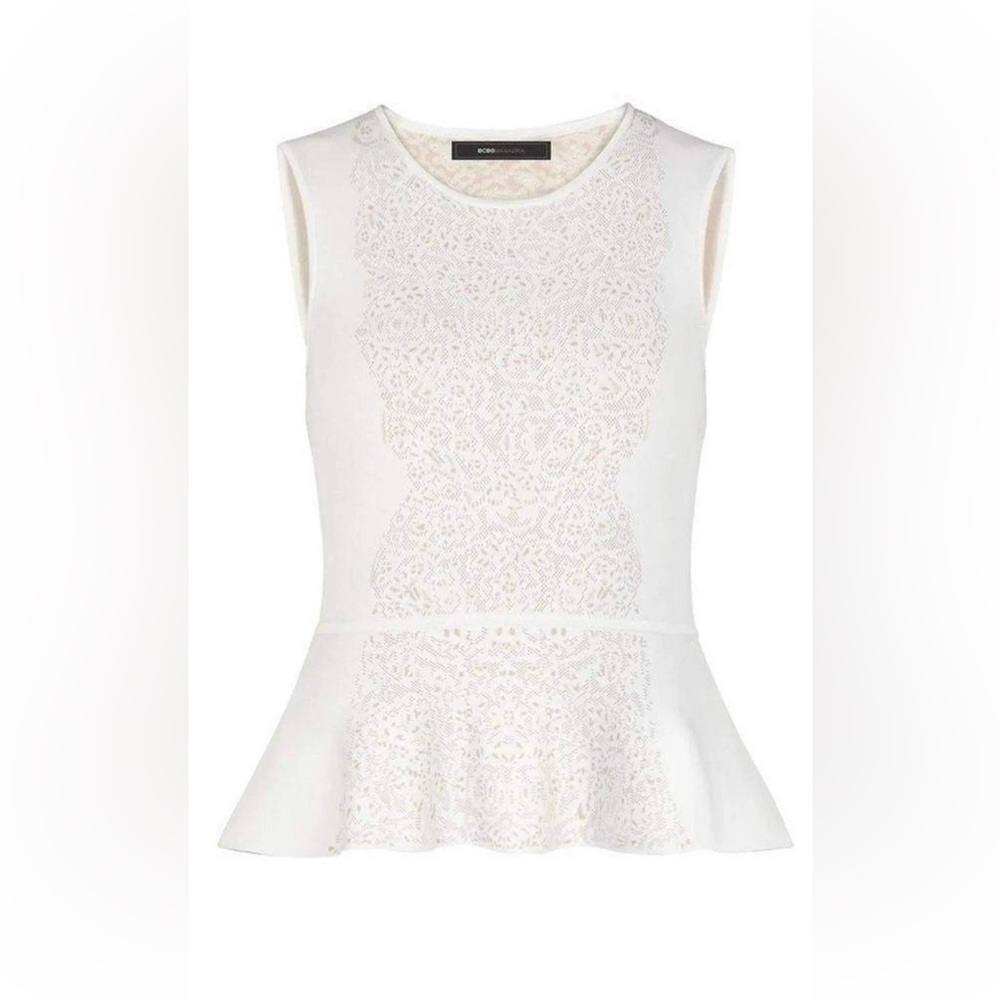 BCBG Alonya Pointelle Jacquard Peplum Pullover